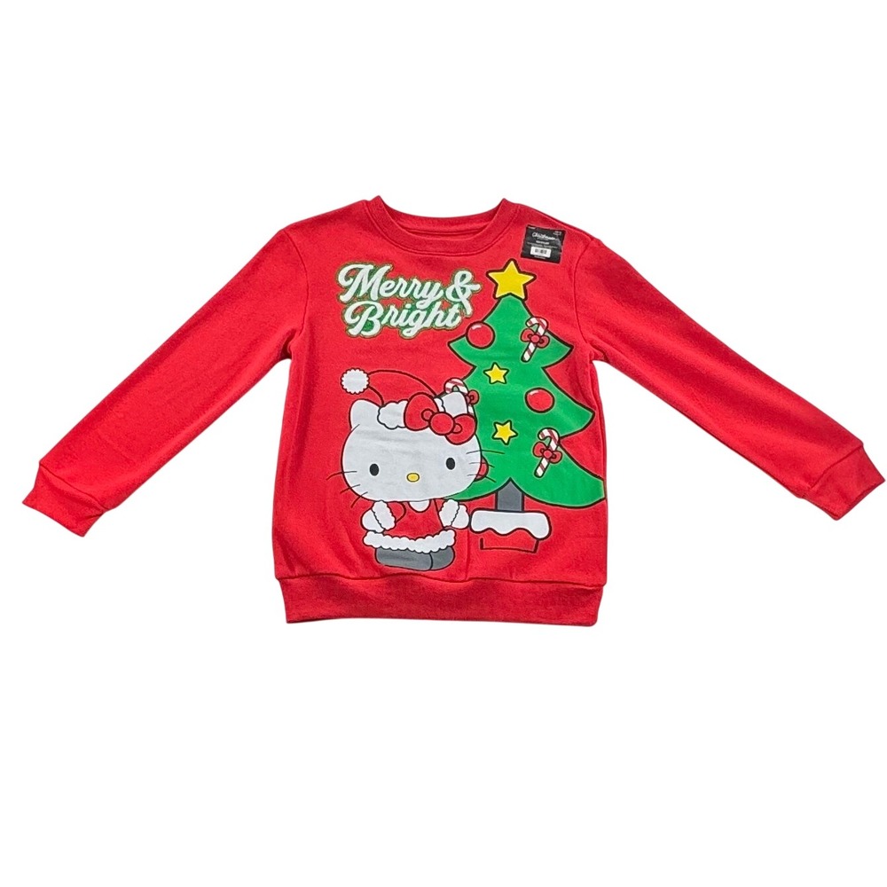 Hello Kitty Christmas Sweatshirt Girls M Red Merry & Bright Holiday